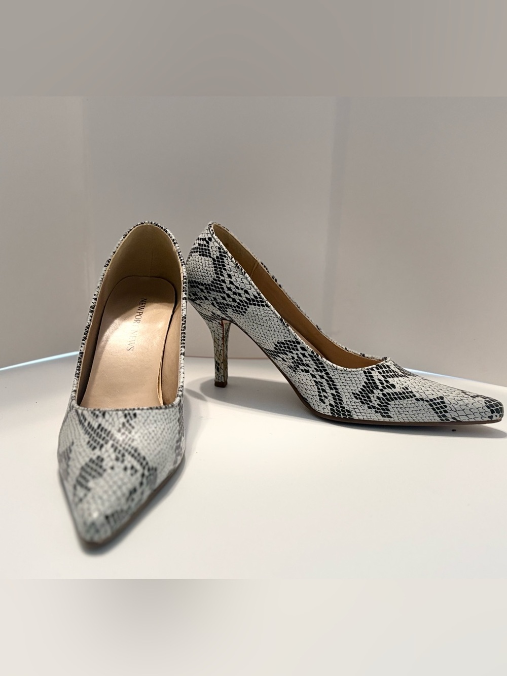 Newport News Snake-Print Pointed Toe Pumps - Black & White